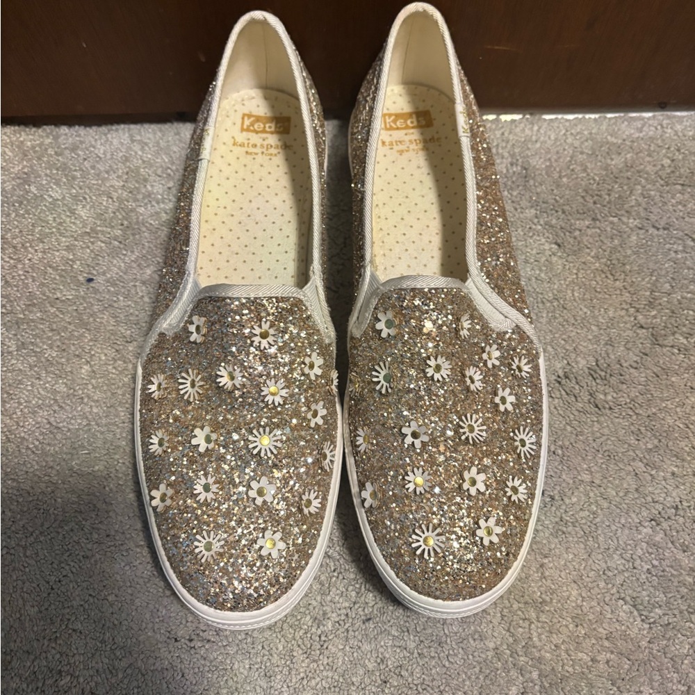 Keds x Kate Spade: Women's Glitter Slip-On Shoes - Gold